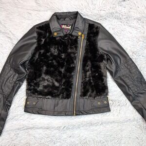 B Sweet‎ Jacket Womens M Black Faux Leather Coat Moto Asymmetrical Zip Soft